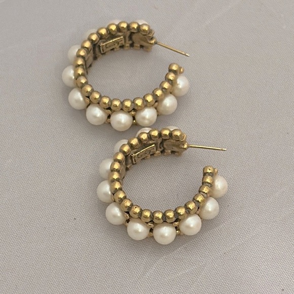 Vintage YSL Gold and Pearl Hoop Earrings - Picture 1 of 4